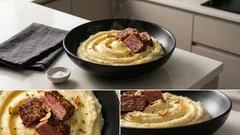 レンジでホクホク、混ぜるだけ：コンビーフのガーリックマッシュポテト（マヨでしっとり濃厚）